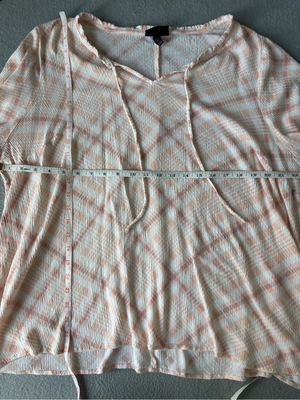 Lane Bryant Cream and Pink Plaid Tie-Front Tunic - Picture 4 of 5